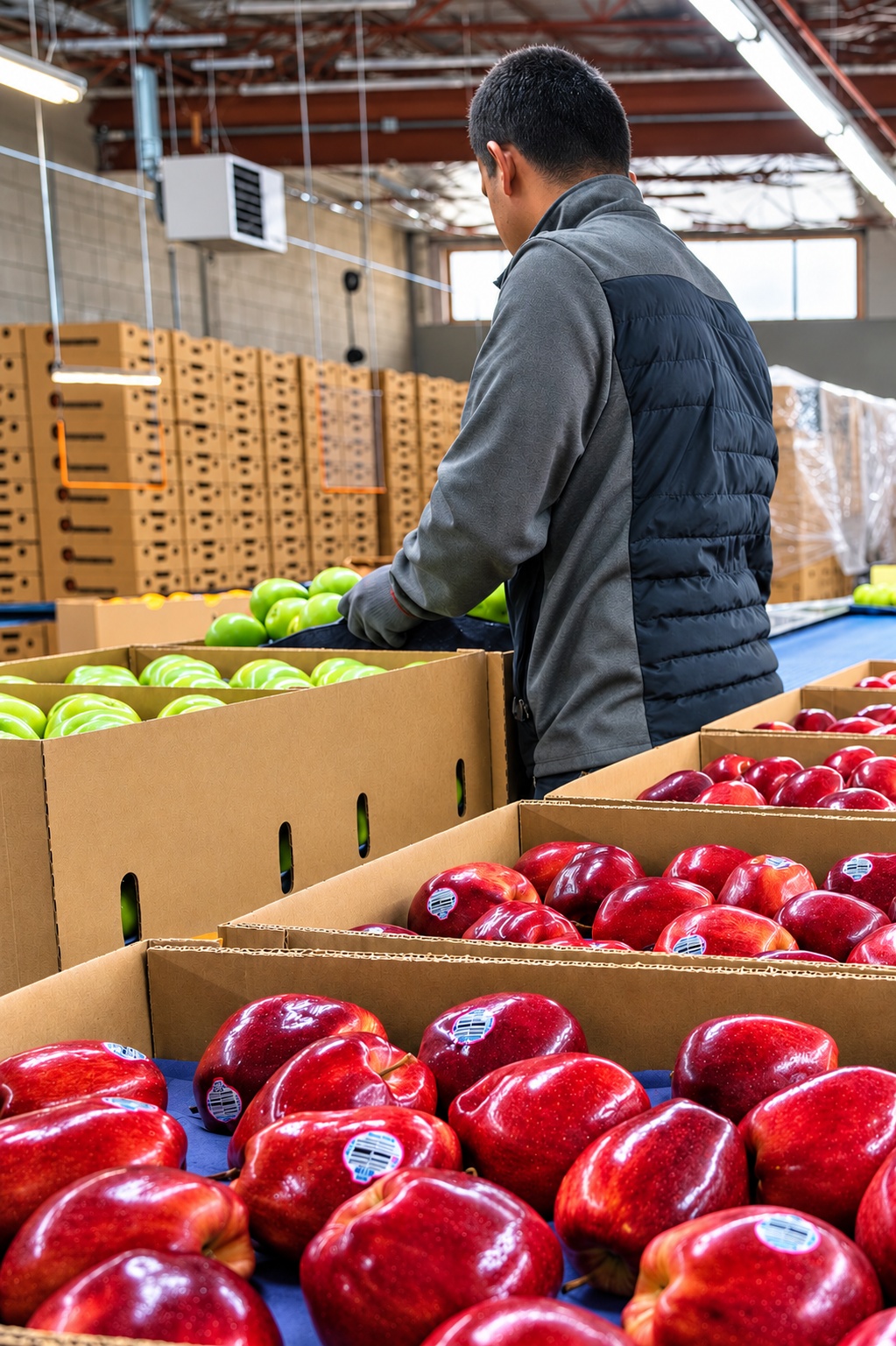 Apple boxes at the Glacier Peak warehouse